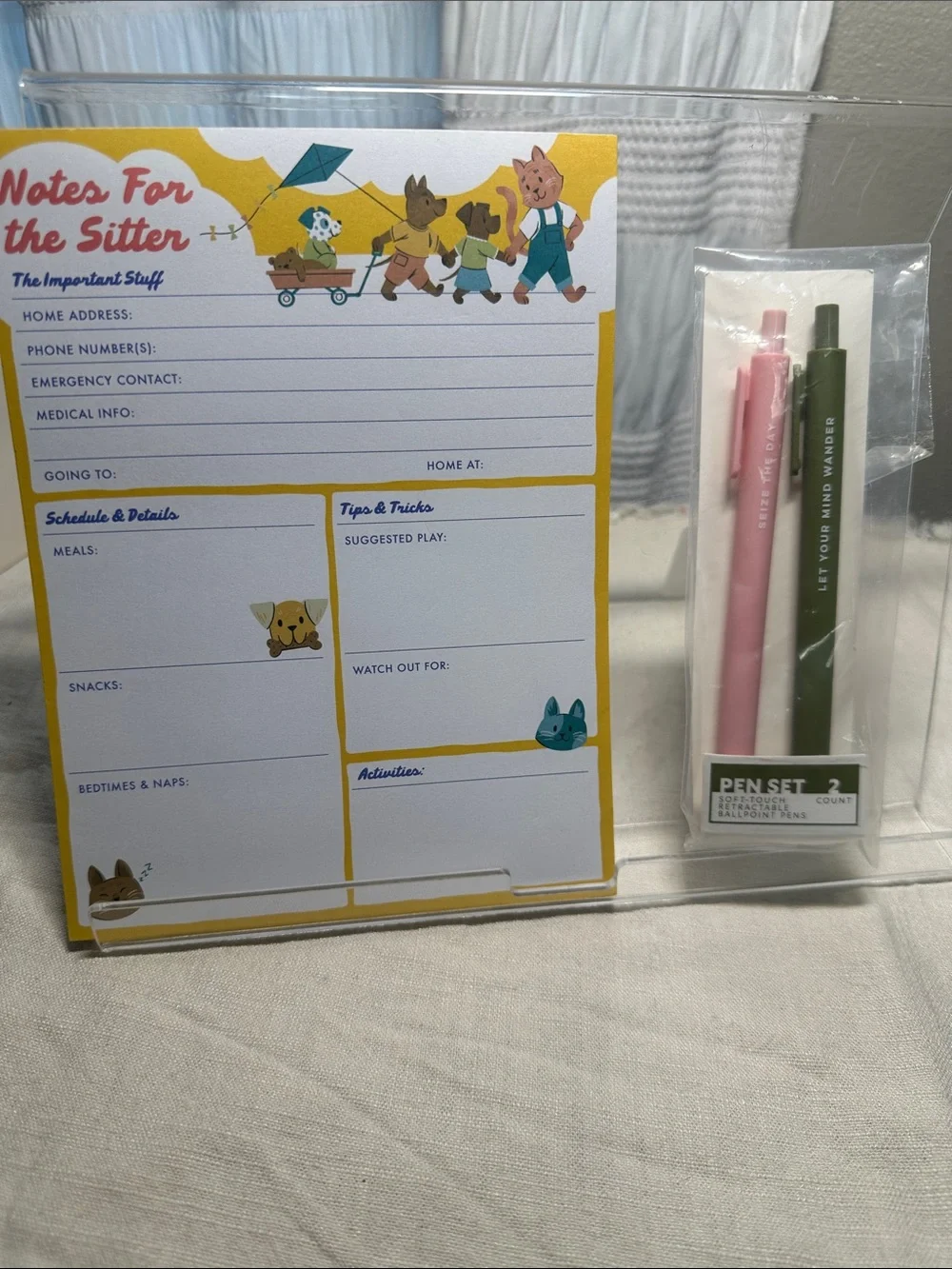 Notes For the Sitter Notepad with 2 Pen Set NWT